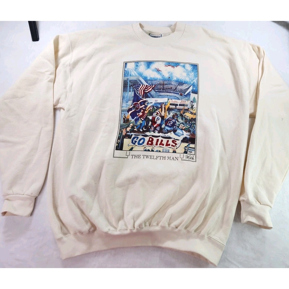 VTG Buffalo Bills twelflth‎ man Tom irish 90s LEE crewneck sweater sz XL USA NFL